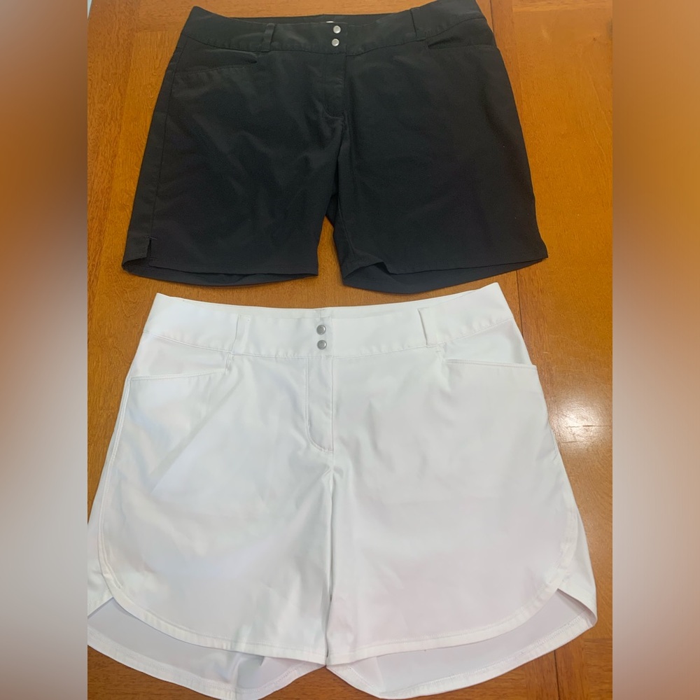 adidas Women's Dual-Pack Athletic Shorts in White and Black. Great for golfing.
